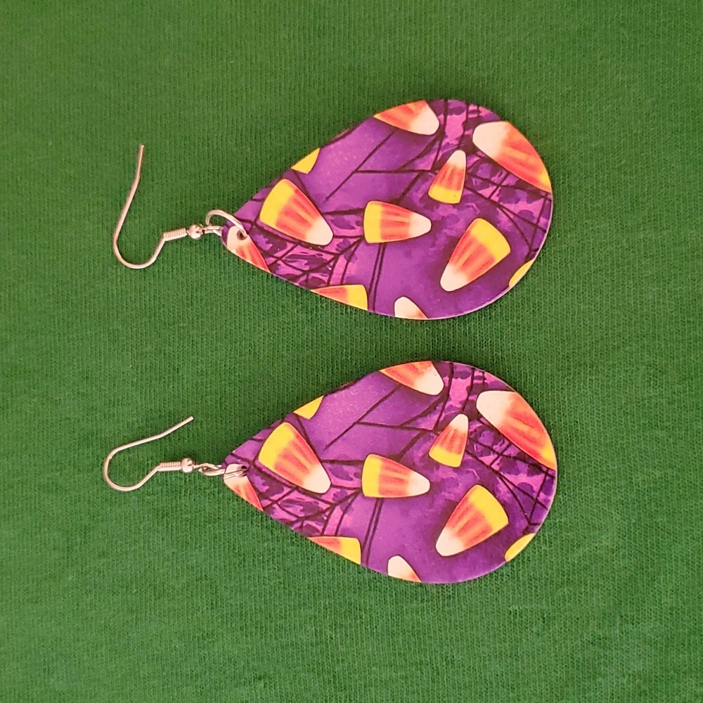 Wooden Double-Sided Pierced Candy Corn Earrings